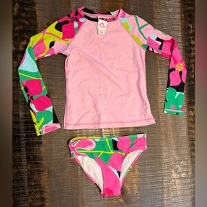 NWOT Kanu Surf Girls' Long Sleeve Rashguard UPF 50 Two Piece Swim Set Size 8
